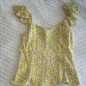 H&M Yellow Floral Blouse with Ruffled Sleeves